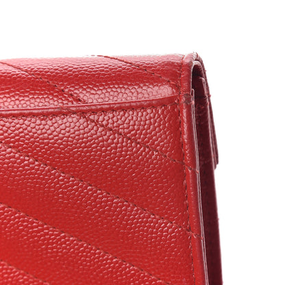 Saint Laurent Grain De Poudre Matelasse Chevron Small Monogram Envelope Wallet New Red 7 of 10