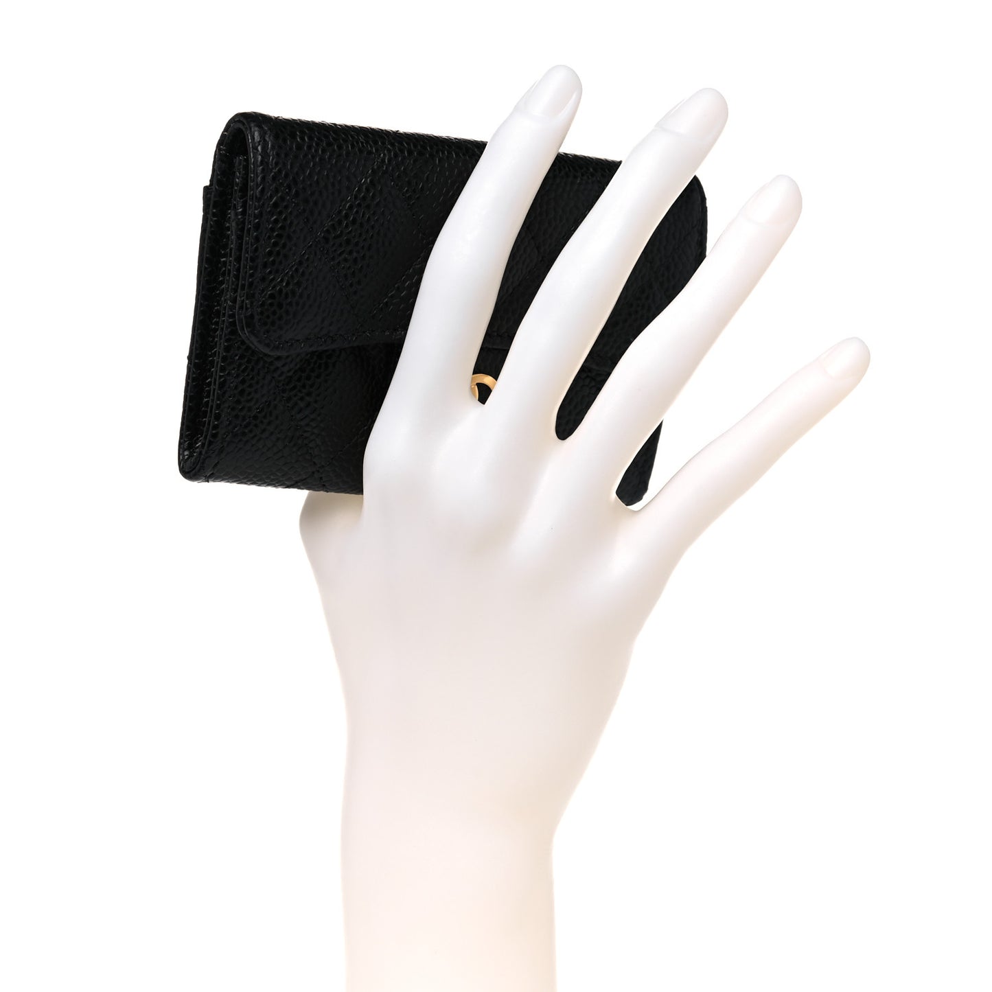 Caviar Quilted Flap Card Holder Wallet Black