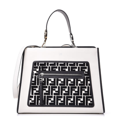 Fendi Vitello Century Velvet F is Fendi FF Embroidered Regular Runaway Satchel White Black 1 of 11