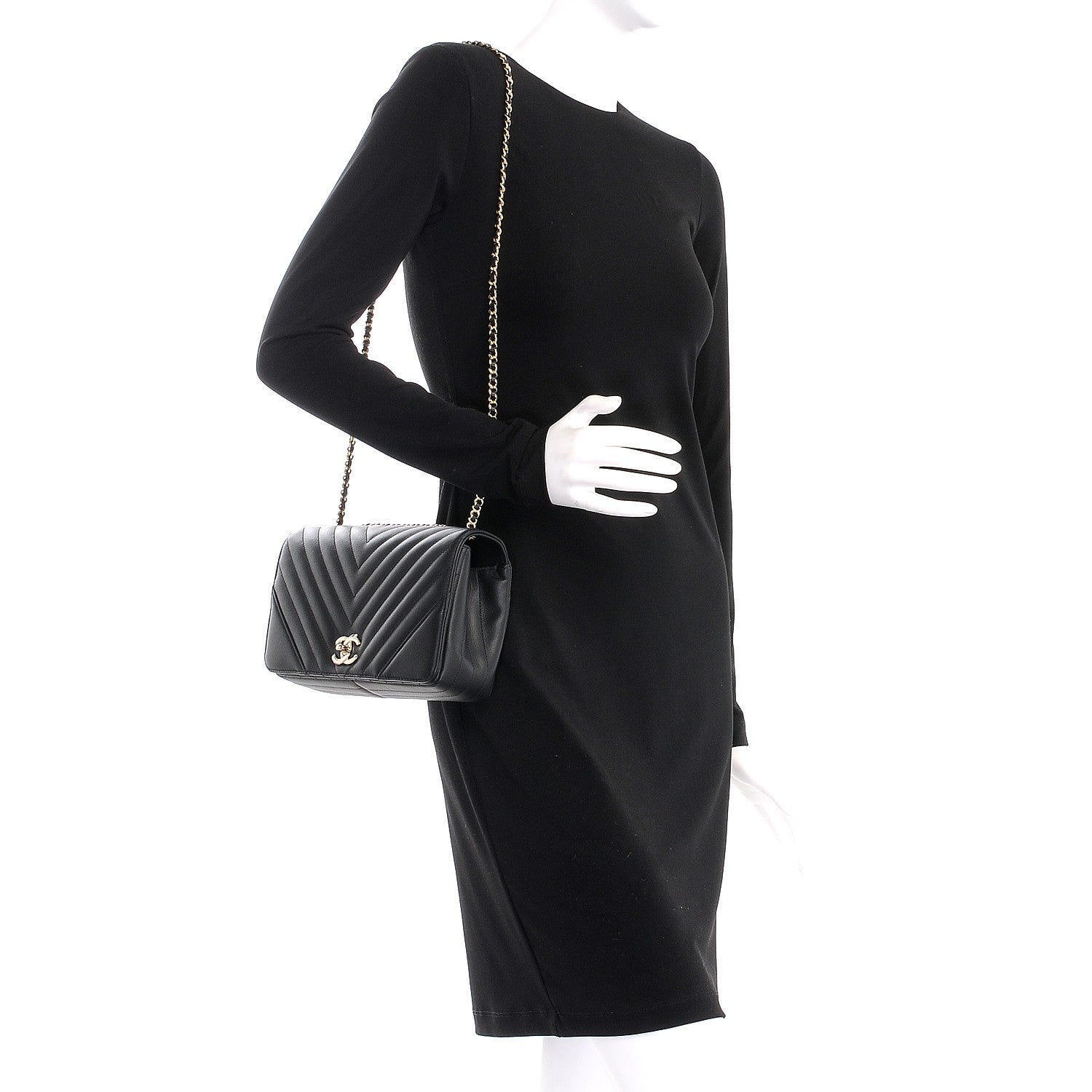 Chanel Calfskin Chevron Quilted Small Statement Flap Black 2 of 8