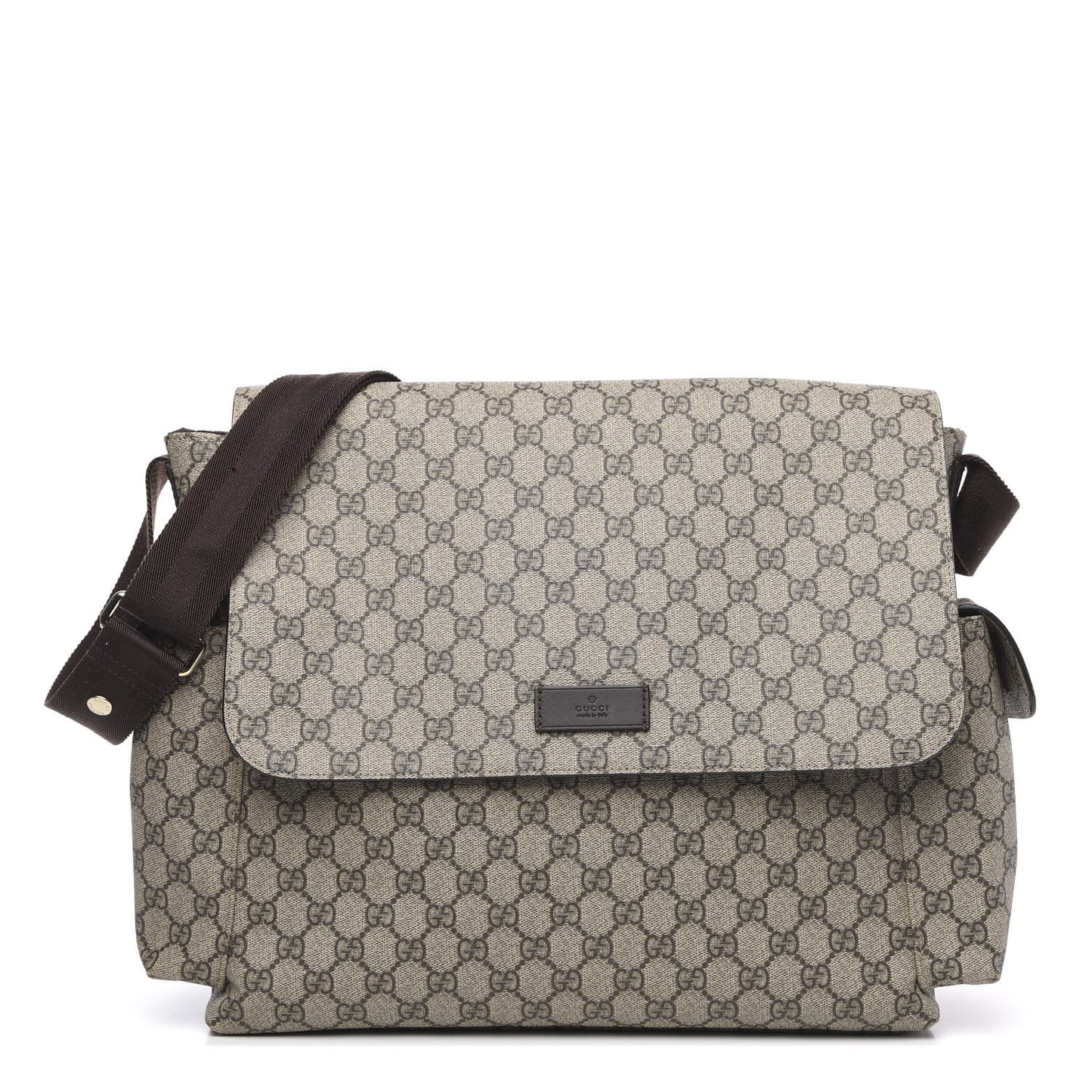 GG Supreme Monogram Selleria Calfskin Messenger Diaper Bag Beige Ebony Cocoa Dark Chocolate