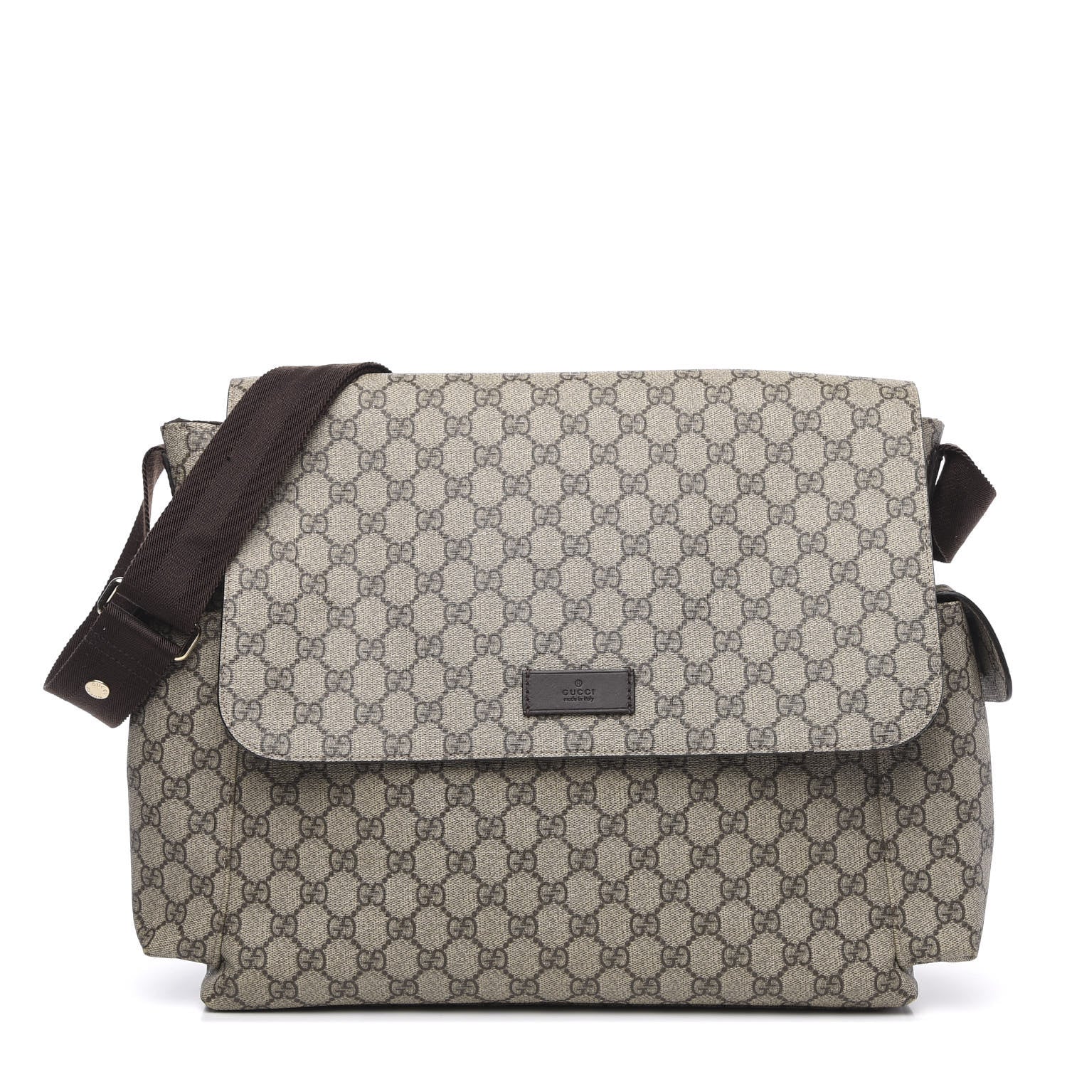 Gucci GG Supreme Monogram Selleria Calfskin Messenger Diaper Bag Beige Ebony Cocoa Dark Chocolate 1 of 11