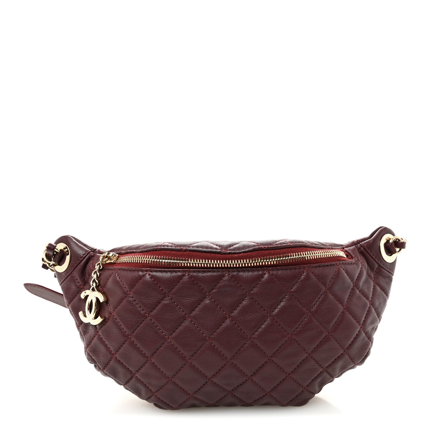 Calfskin Quilted Banane Waist Bag Fanny Pack Burgundy