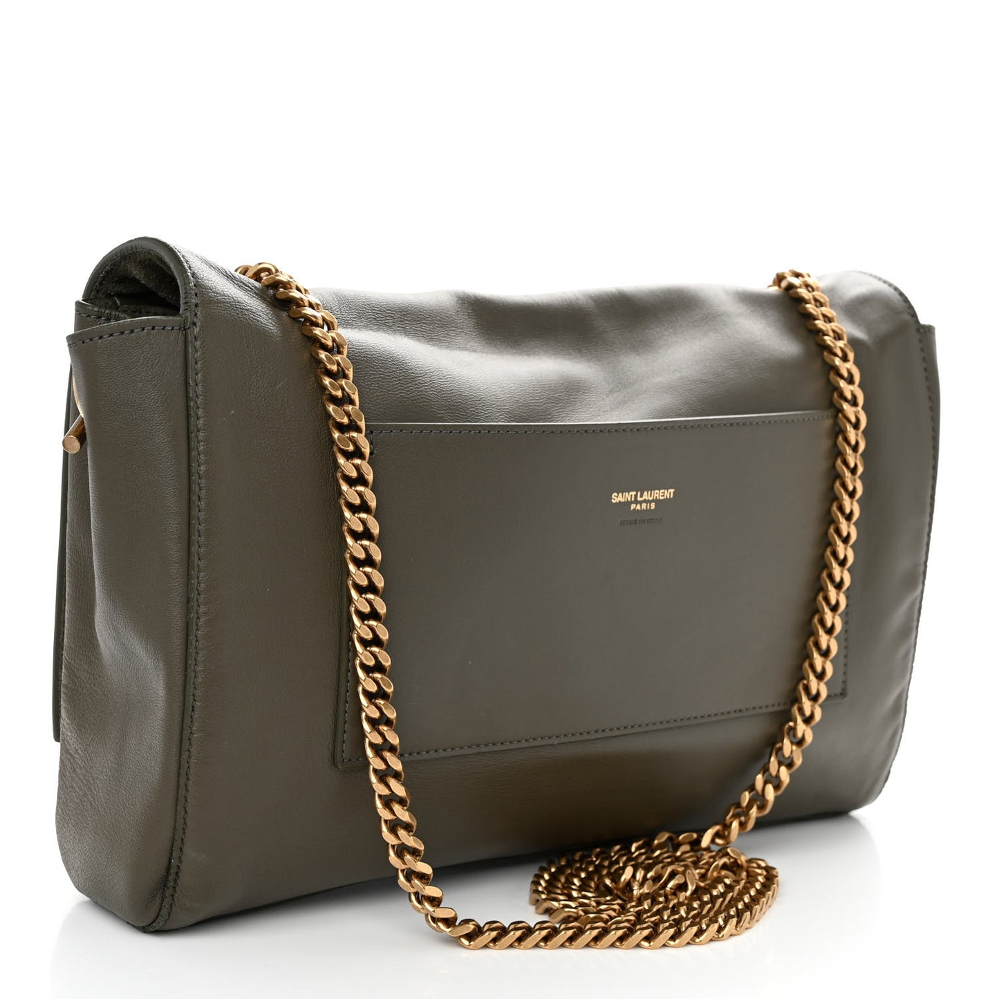 Smooth Calfskin Suede Medium Reversible Monogram Kate Satchel Olive