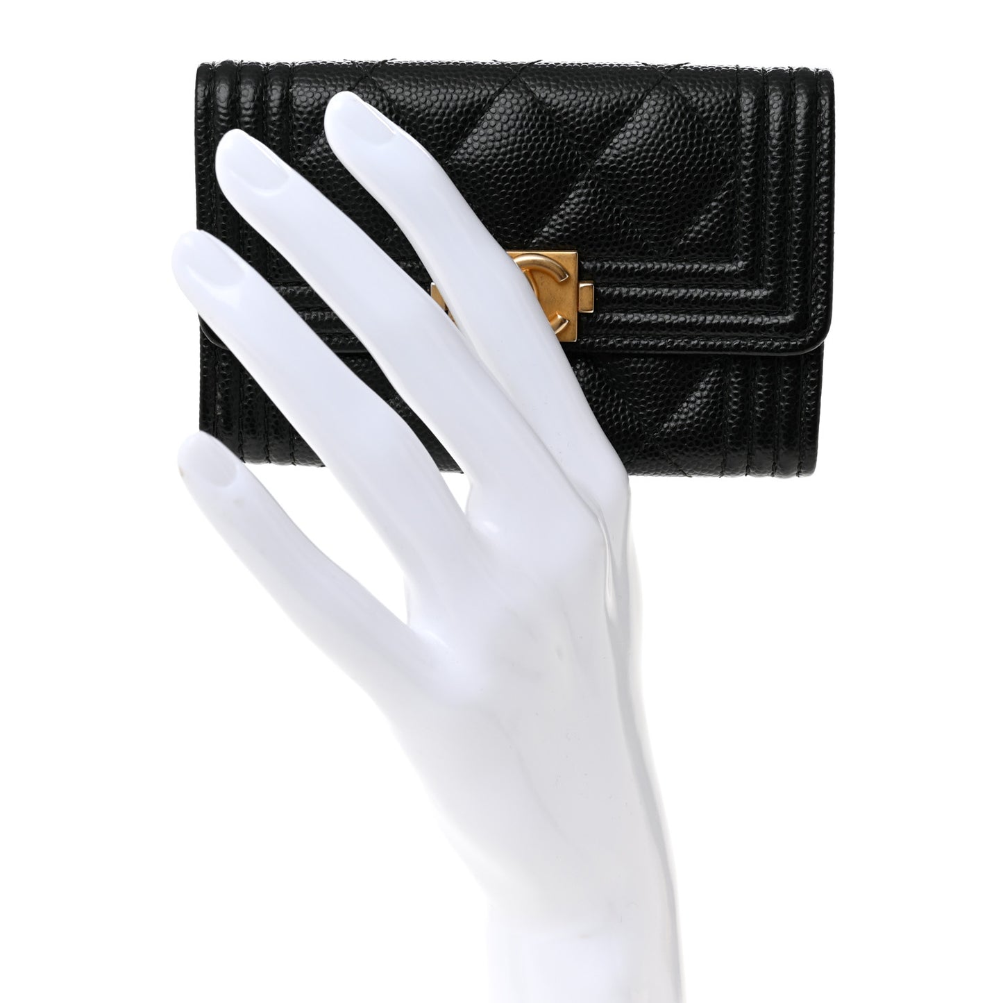Caviar Quilted Boy Flap Card Holder Black