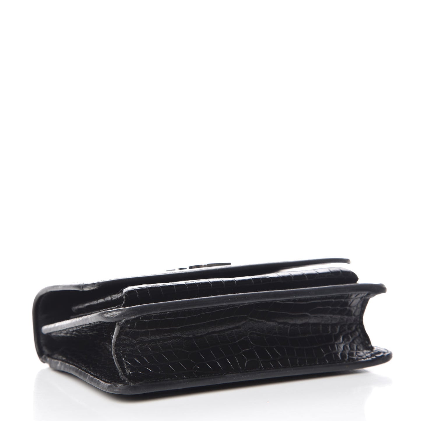 Calfskin Crocodile Embossed Monogram Sunset Chain Wallet Black