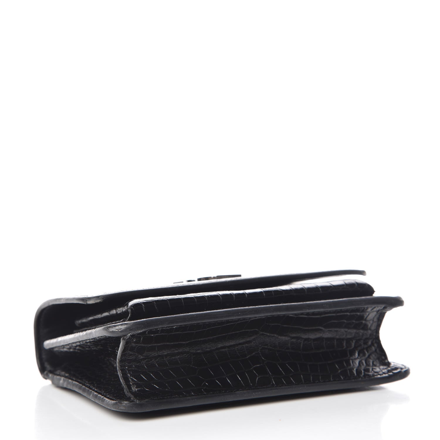 Saint Laurent Calfskin Crocodile Embossed Monogram Sunset Chain Wallet Black 4 of 12