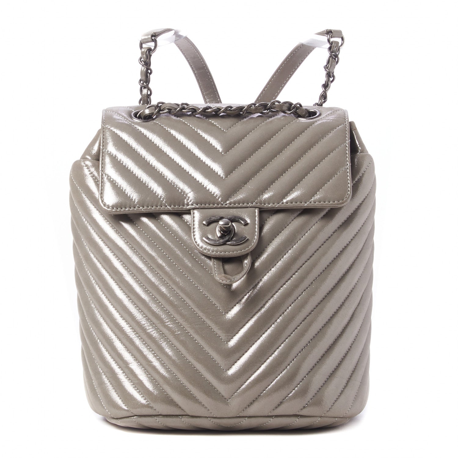 Chanel Metallic Calfskin Chevron Quilted Small Urban Spirit Backpack Silver 1 of 10
