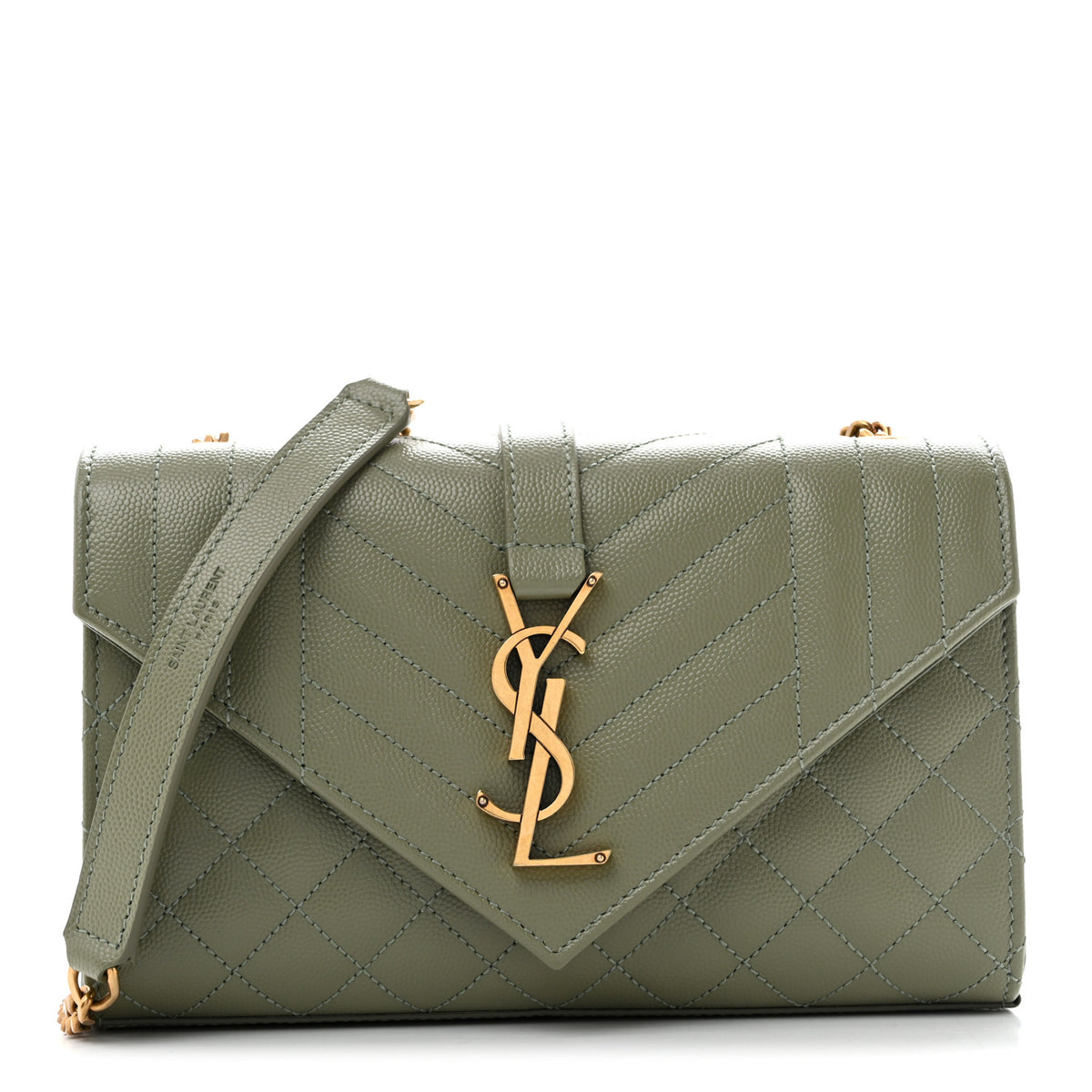 Saint Laurent Grain De Poudre Textured Mixed Matelasse Triquilt Small Monogram Satchel  Light Sage 1 of 10