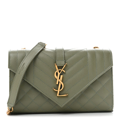 Saint Laurent Grain De Poudre Textured Mixed Matelasse Triquilt Small Monogram Satchel  Light Sage 1 of 10