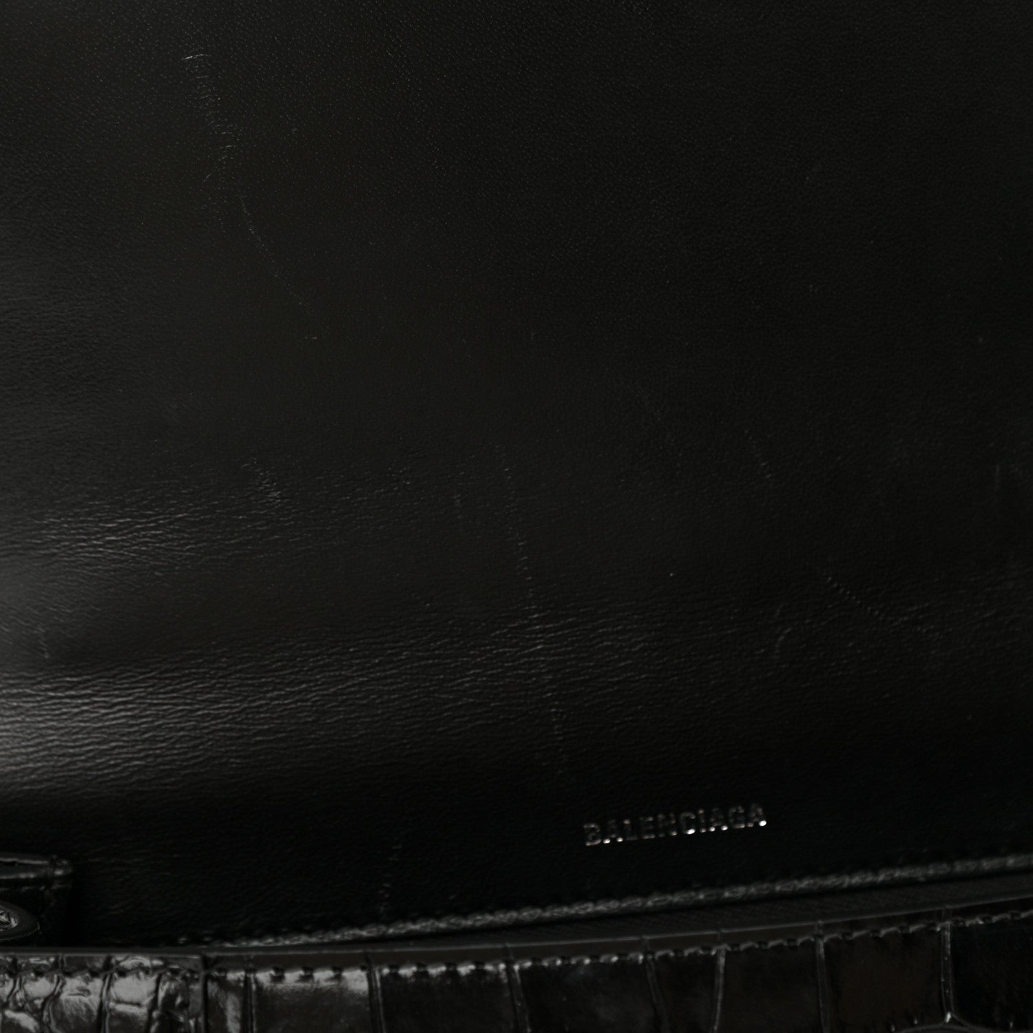 Balenciaga Shiny Calfskin Monochrome Crocodile Embossed Medium Hourglass Top Handle Bag Black 10 of 10