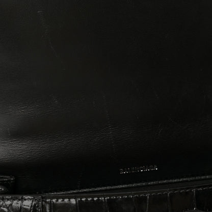 Balenciaga Shiny Calfskin Monochrome Crocodile Embossed Medium Hourglass Top Handle Bag Black 10 of 10