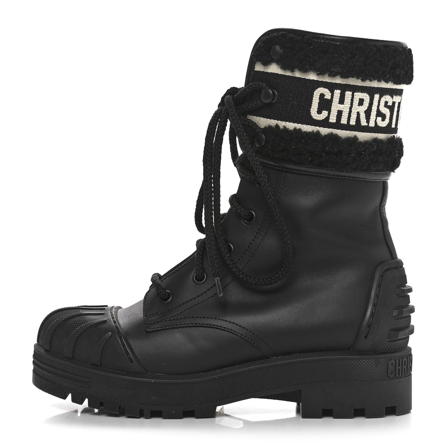Calfskin Shearling Technical Fabric D-Major Ankle Boots 36 Black White