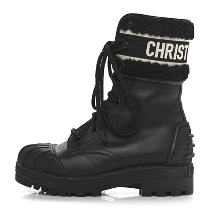 Christian Dior Calfskin Shearling Technical Fabric D-Major Ankle Boots 36 Black White 1 of 8