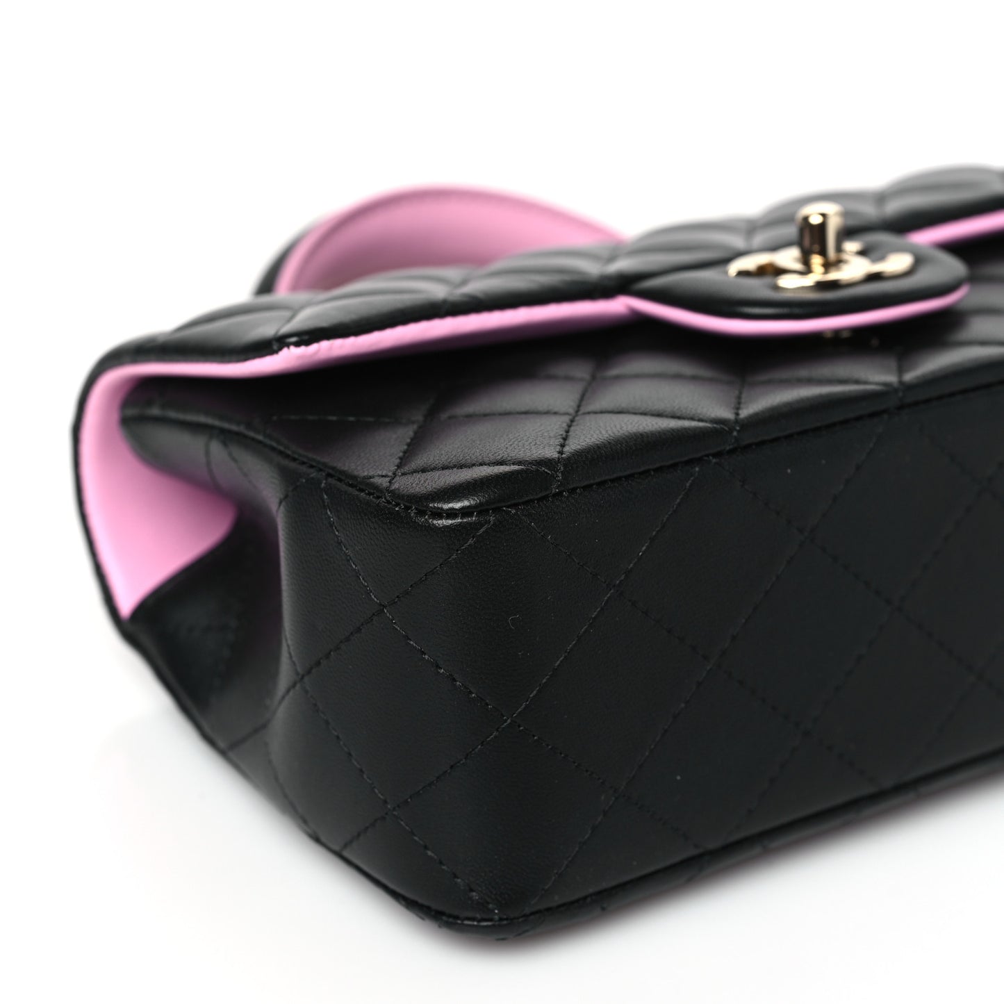 Lambskin Quilted Bi-Color Mini Top Handle Rectangular Flap Black Lilac