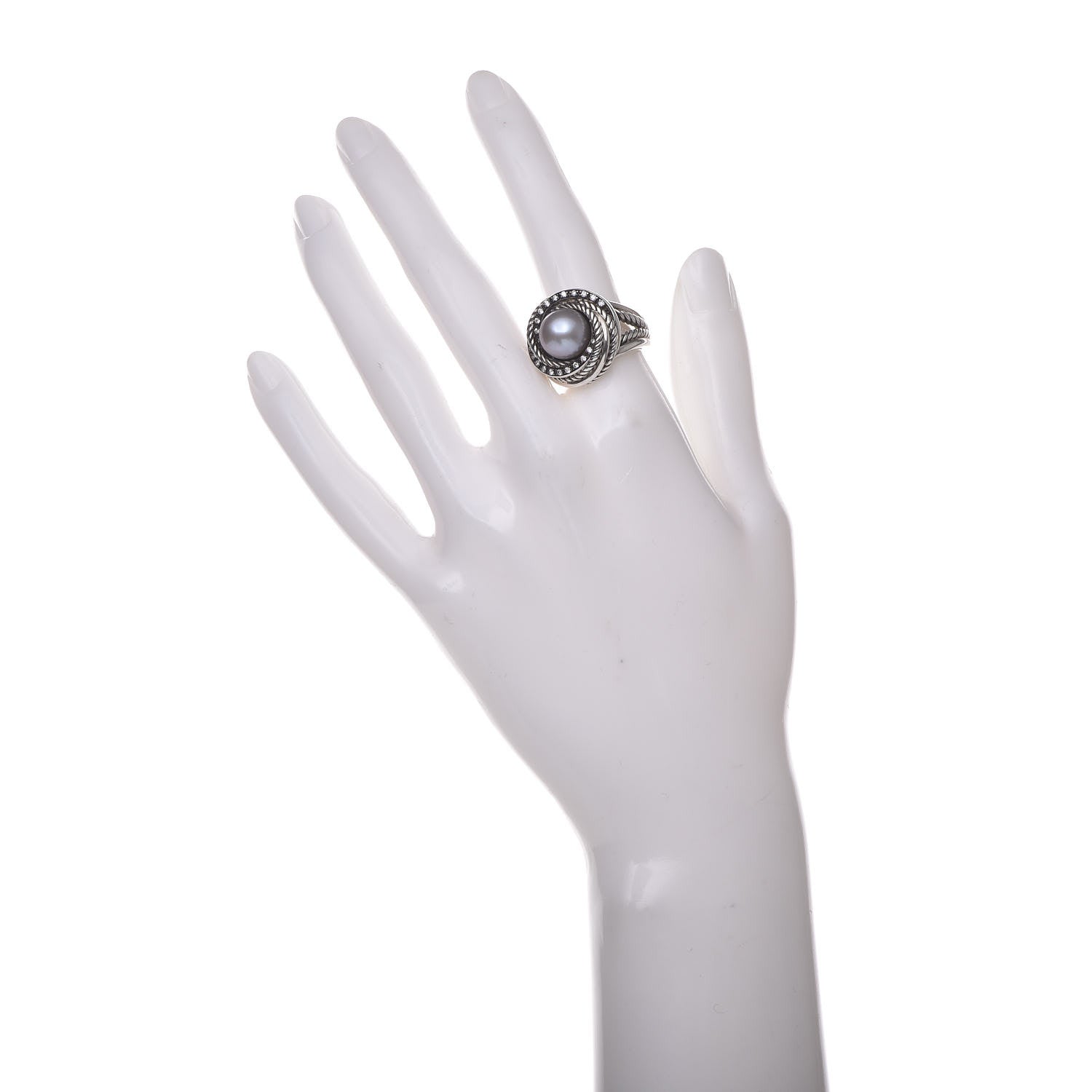 David Yurman Sterling Silver Diamond Pearl 10mm Crossover Ring 52 6 2 of 6