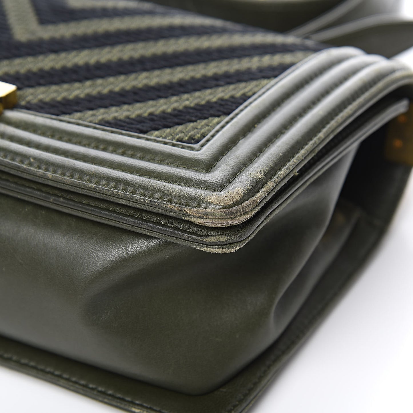 Fabric Chevron Braided Medium Boy Flap Black Dark Green