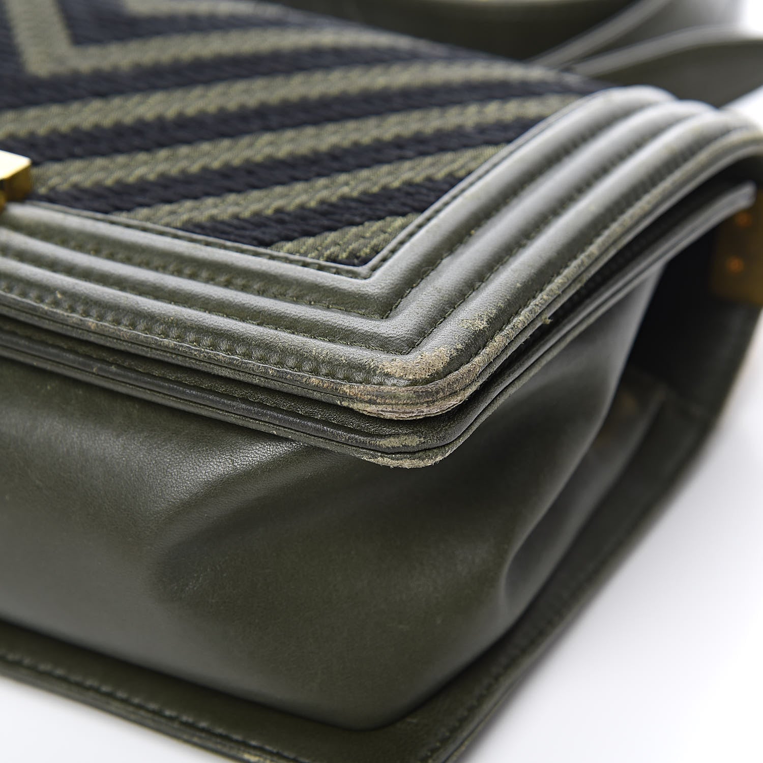 Chanel Fabric Chevron Braided Medium Boy Flap Black Dark Green 14 of 17