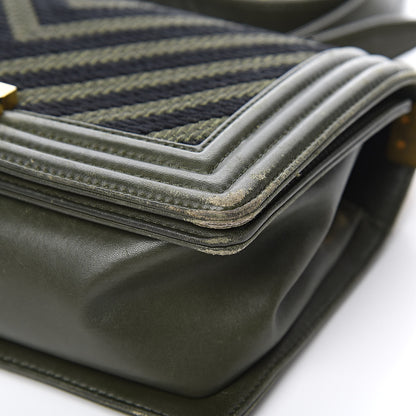 Chanel Fabric Chevron Braided Medium Boy Flap Black Dark Green 14 of 17