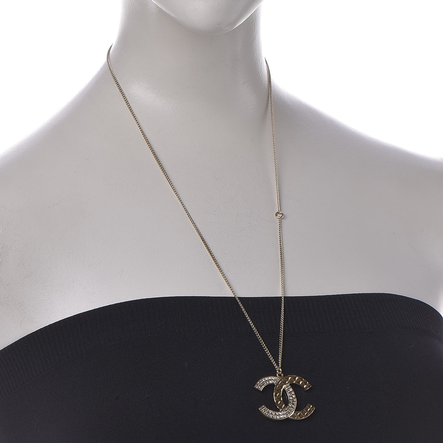 Chanel Baguette Crystal Quilted CC Pendant Necklace Gold 2 of 7