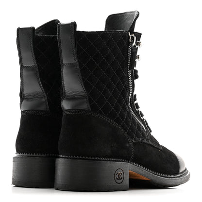 Chanel Suede Calfskin Quilted Lace Up Boots 38 Black 10 of 22