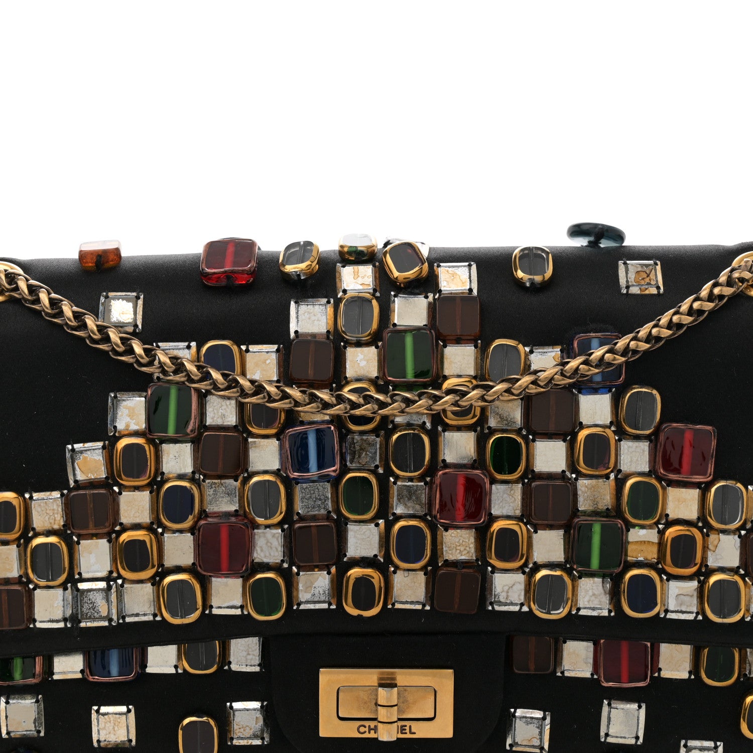 Chanel Satin Gripoix Paris Byzance 2.55 Reissue 225 Flap Black 8 of 13