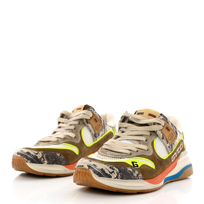 Gucci Suede Calfskin Tejus Printed Womens Ultrapace Sneakers 36.5 Natural Ardesia Neon Yellow 3 of 7