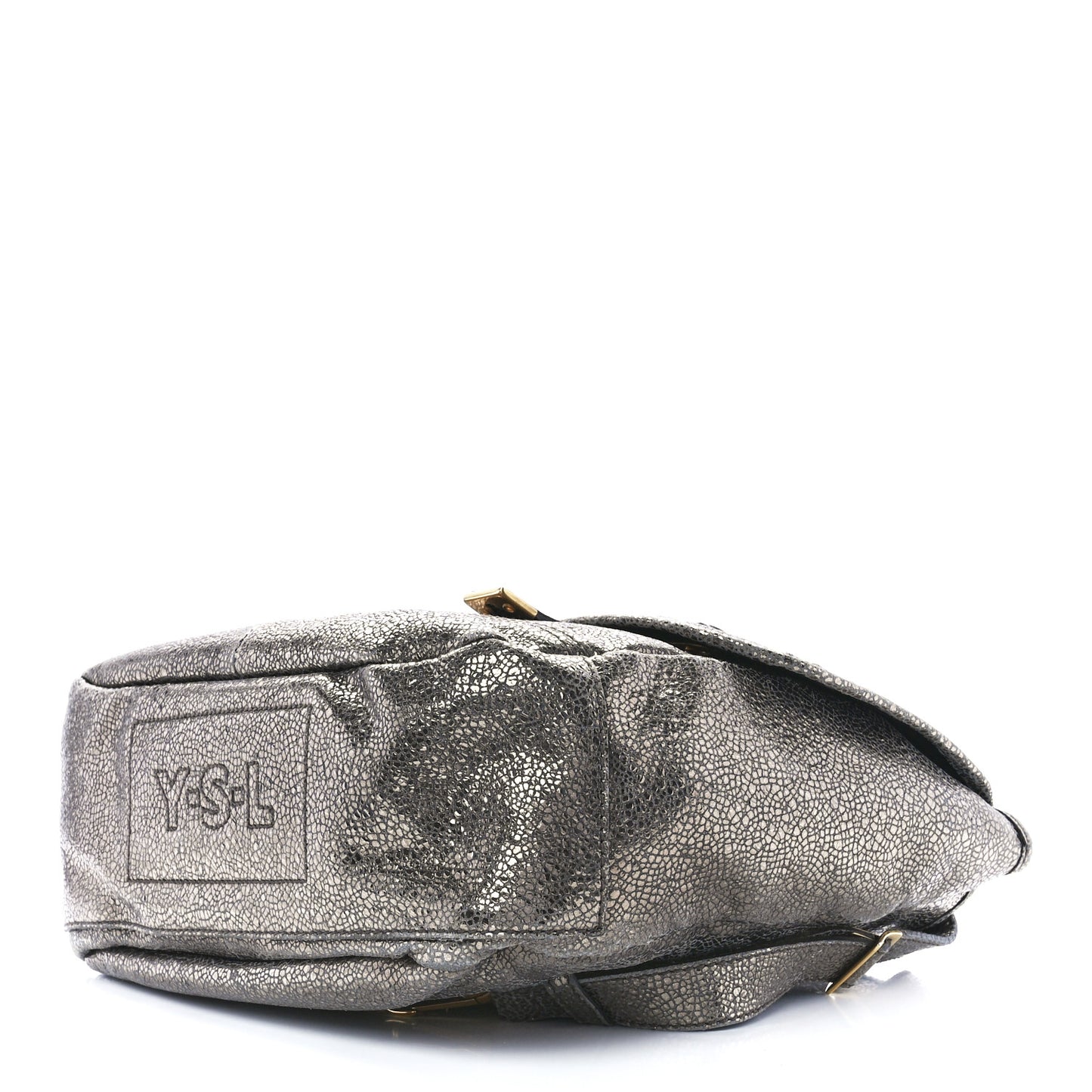Metallic Calfskin Besace Shoulder Bag Volcano Silver