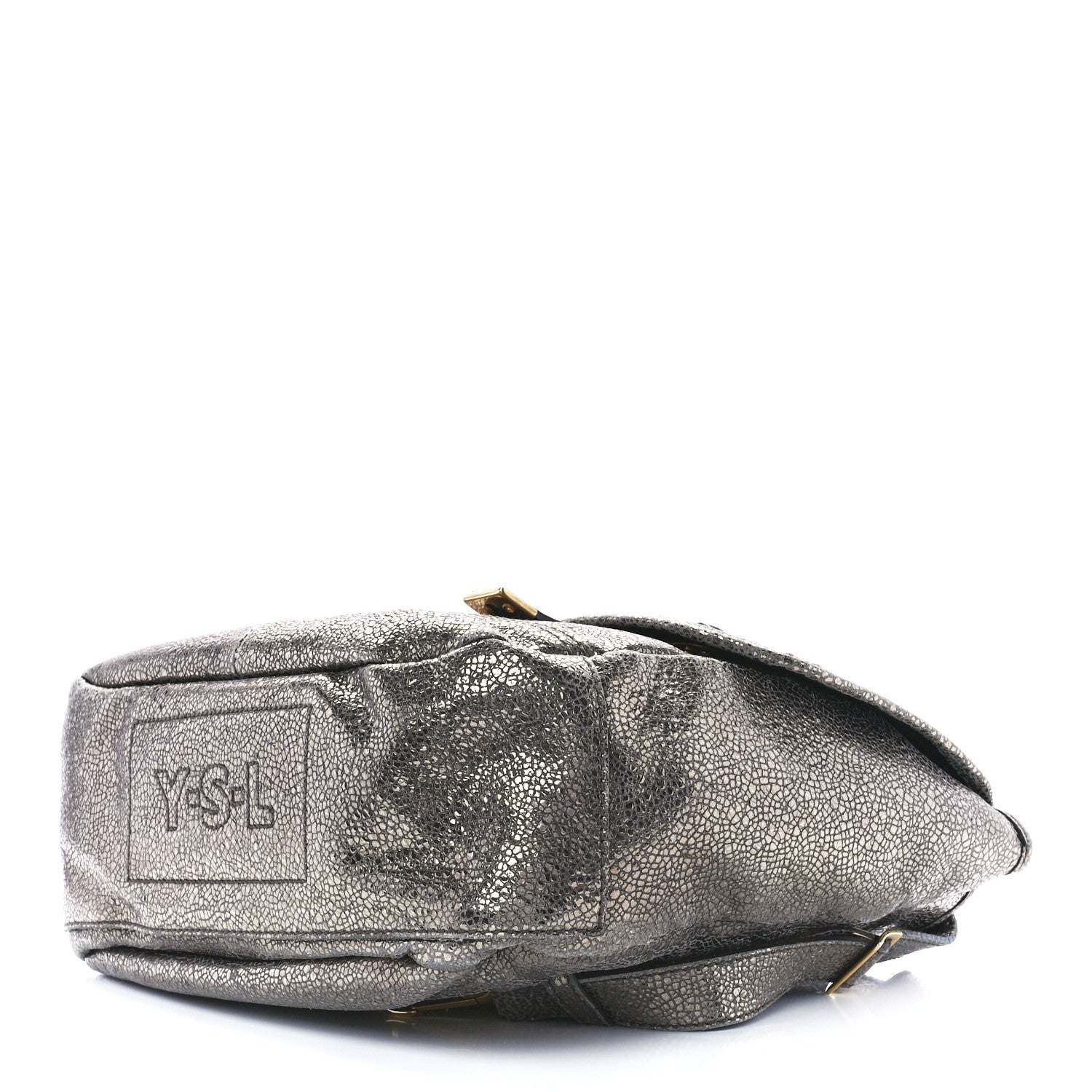 Saint Laurent Metallic Calfskin Besace Shoulder Bag Volcano Silver 9 of 11