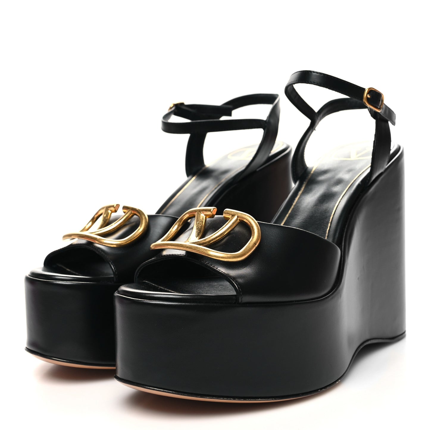 Calfskin VLogo 44/127mm Wedge Sandals 40 Black