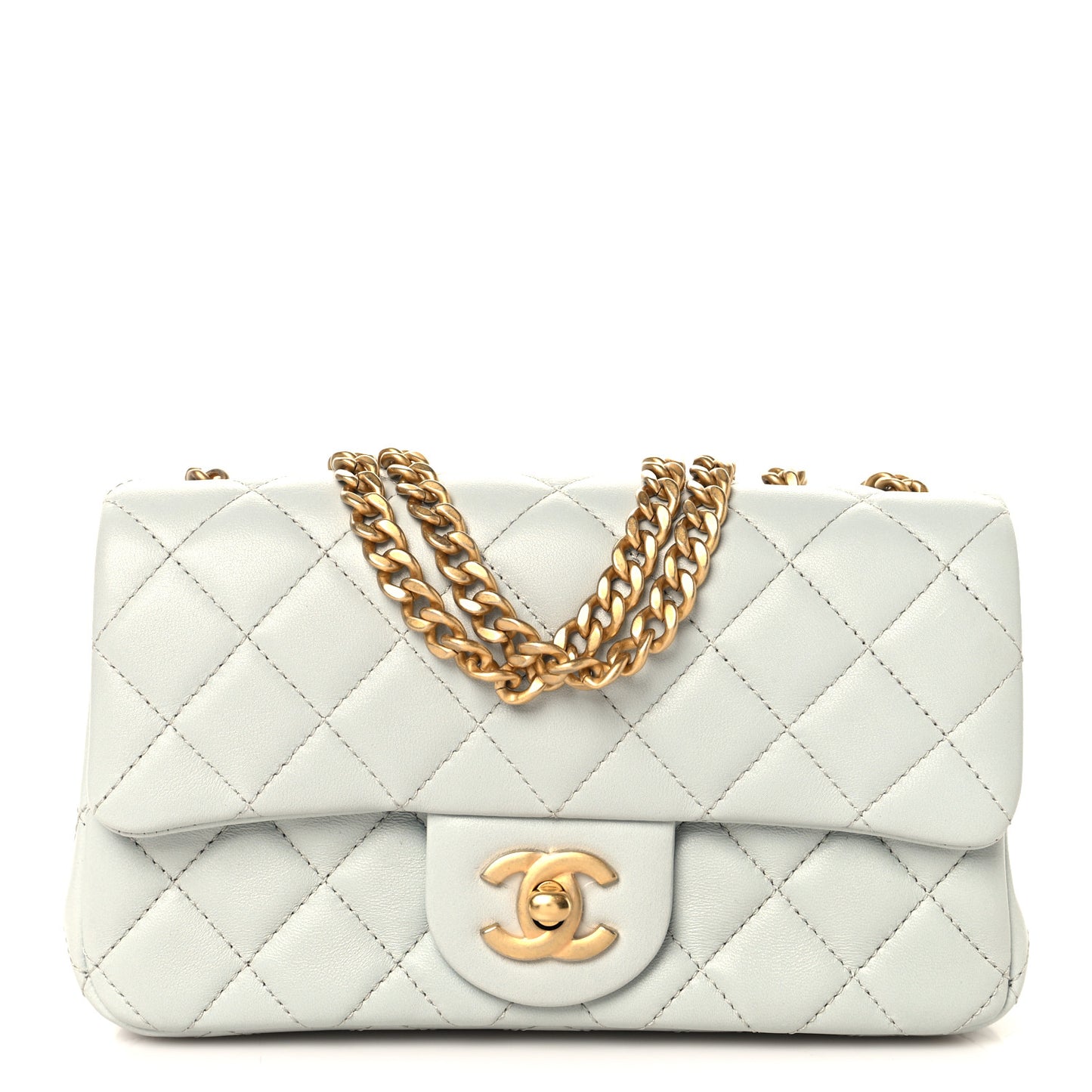 Lambskin Quilted Mini Rectangular Sweet Camellia Flap Light Blue
