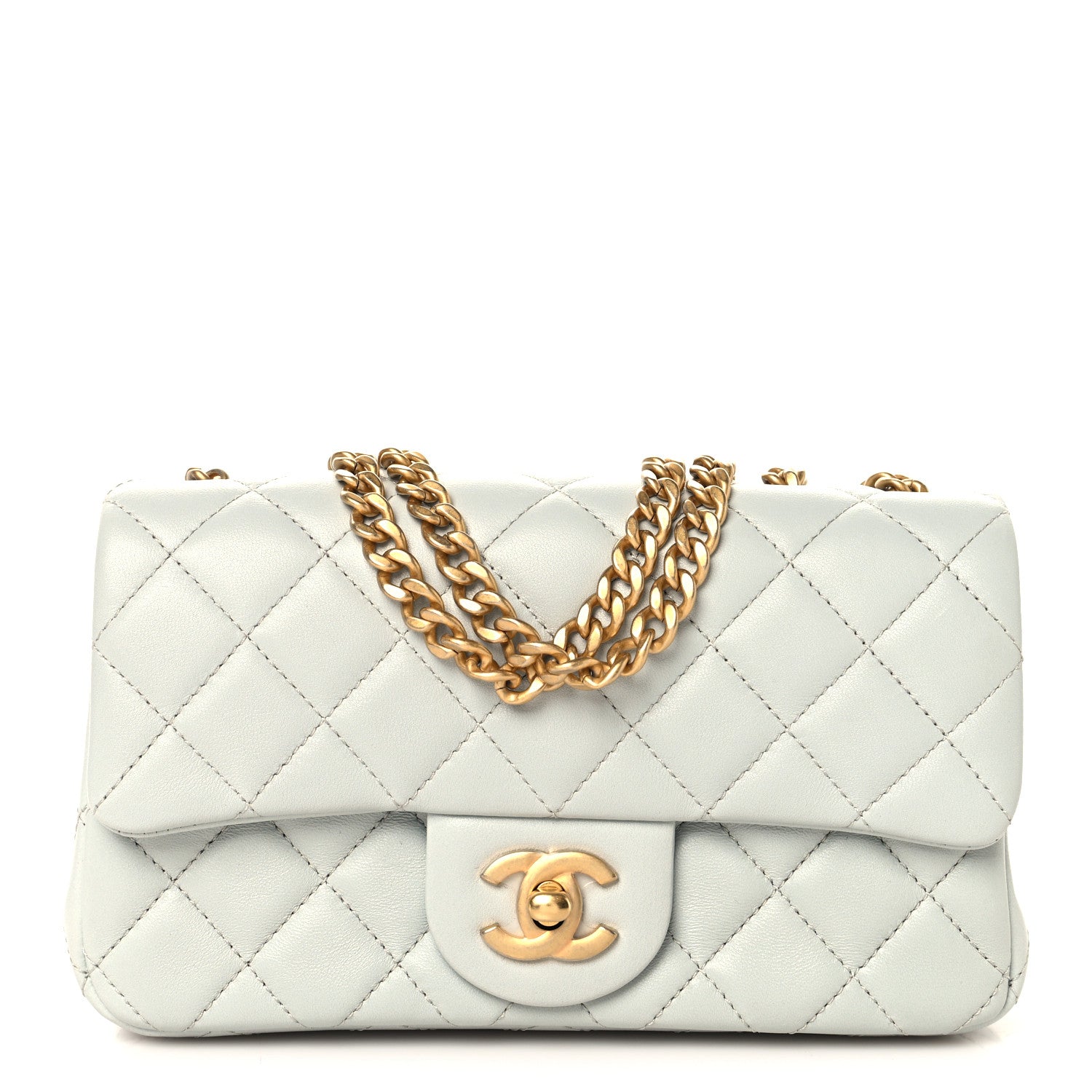 Chanel Lambskin Quilted Mini Rectangular Sweet Camellia Flap Light Blue 1 of 10