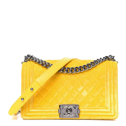 Chanel Velvet Quilted Medium Boy Flap Yellow 1 of 19