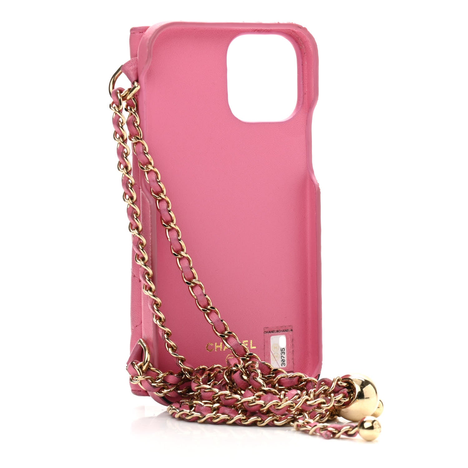 Chanel Lambskin Quilted Pearl Crush iPhone XII Pro Holder With Chain Pink 3 of 16