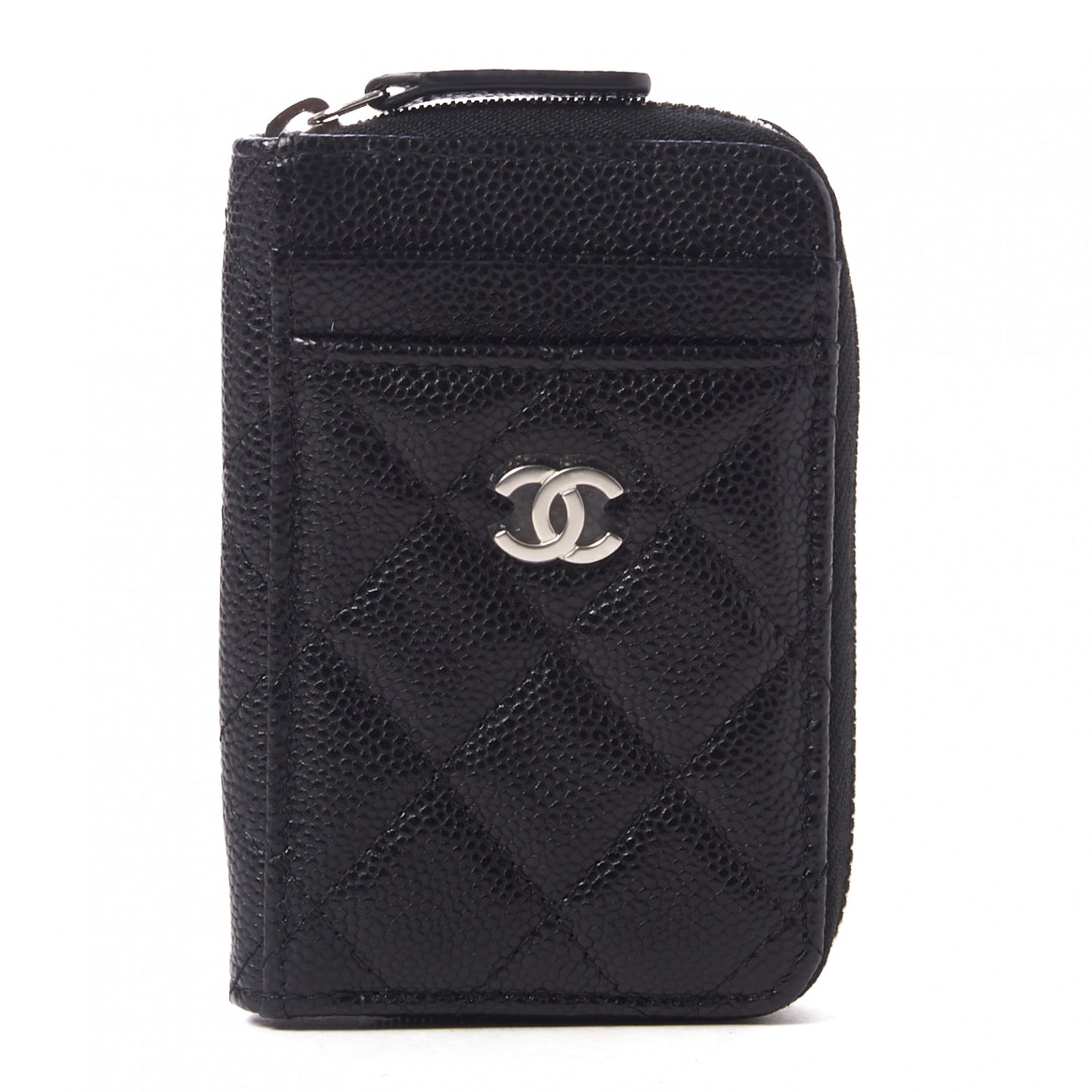Caviar Quilted Zip Card Holder Black