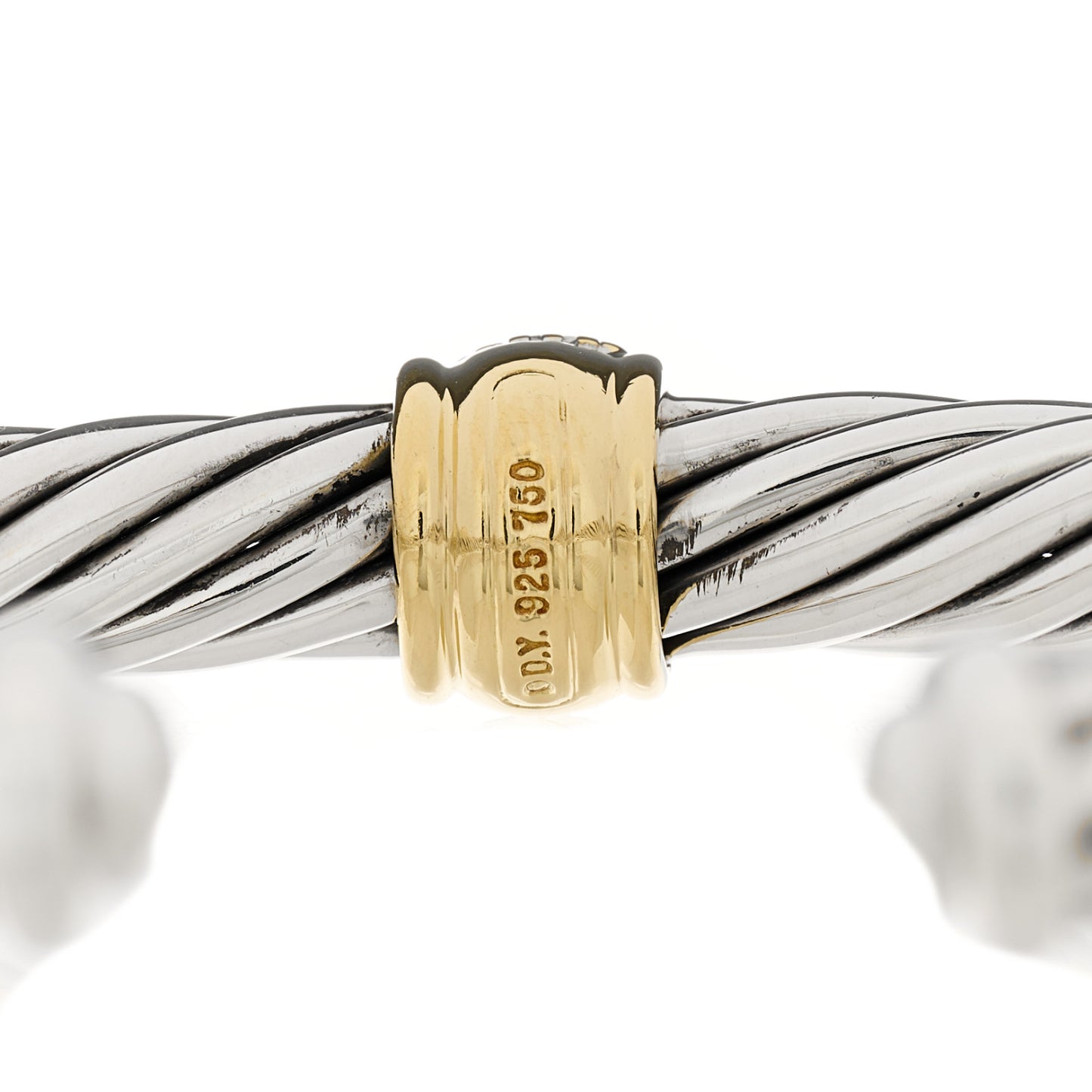 Sterling Silver 18K Yellow Gold Diamond 7mm Cable Classics Station Bracelet