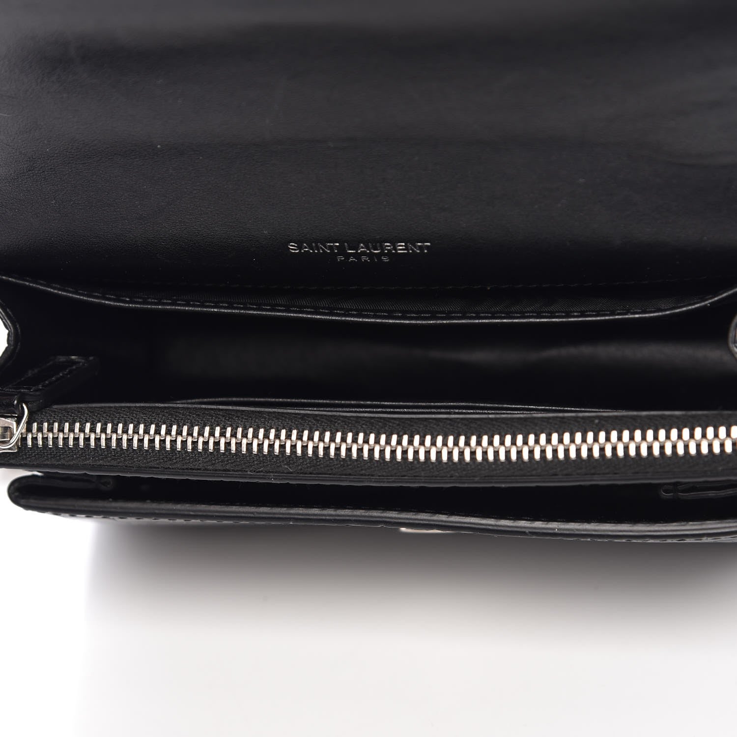 Saint Laurent Calfskin Crocodile Embossed Monogram Sunset Chain Wallet Black 5 of 7