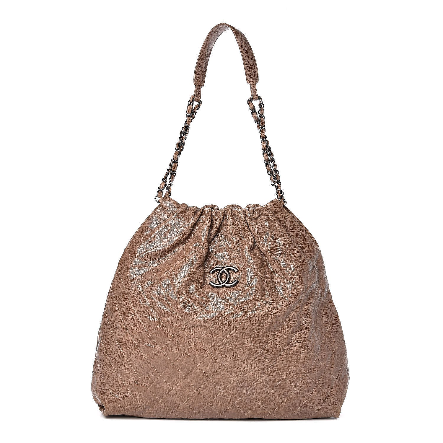 Chanel Distressed Glazed Caviar Quilted Large Elastic Tote Grey 1 of 10