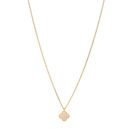 Van Cleef & Arpels 18K Yellow Gold Mother of Pearl Sweet Alhambra Pendant Necklace 1 of 5