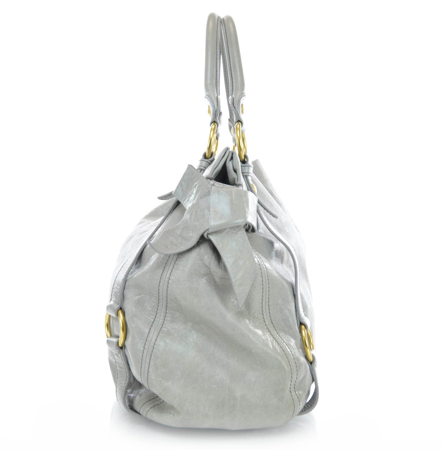 Miu Miu Leather Vitello Lux Bow Tote Gray 5 of 11