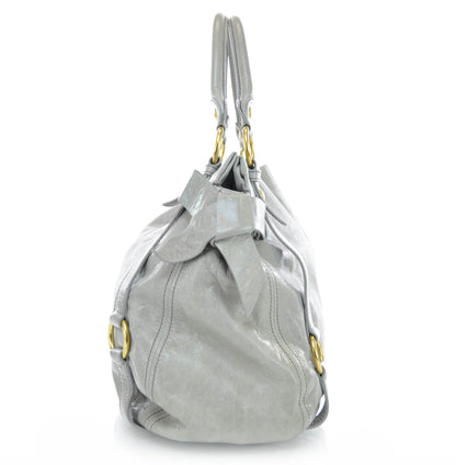 Miu Miu Leather Vitello Lux Bow Tote Gray 5 of 11