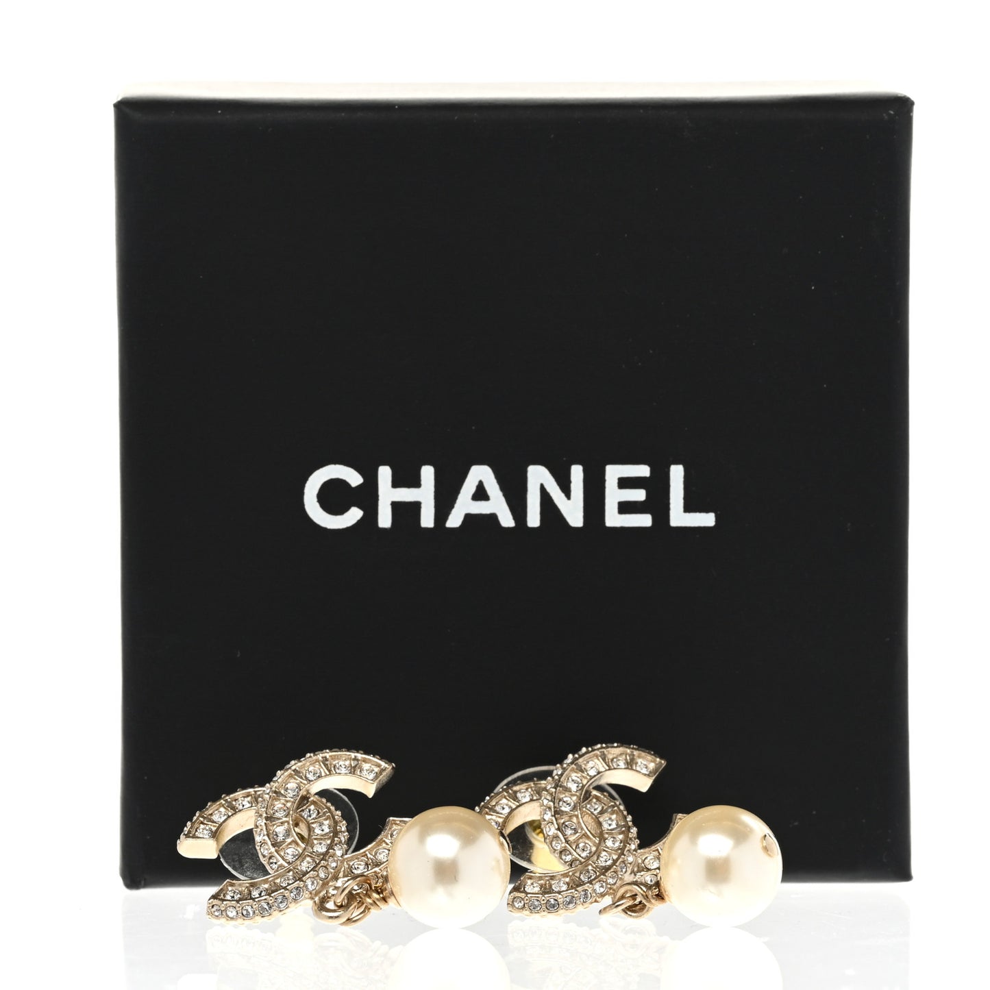 Crystal Pearl CC Drop Earrings Gold