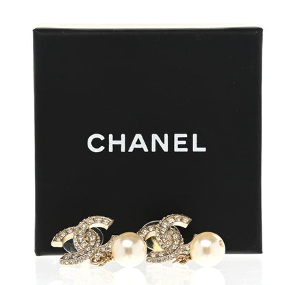 Chanel Crystal Pearl CC Drop Earrings Gold 5 of 5