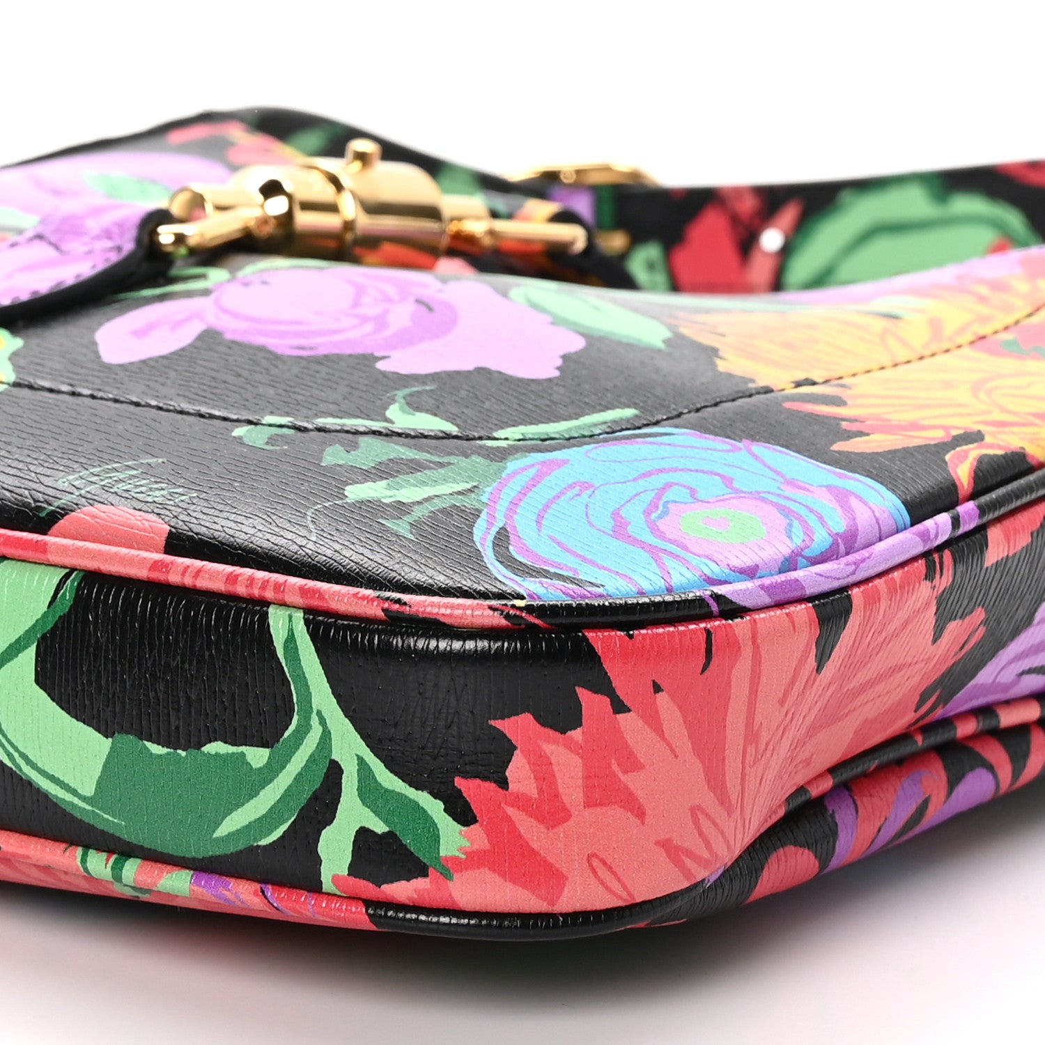 Gucci X KEN SCOTT New Shangai Calfskin Jenny Floral Print Small Jackie 1961 Hobo Black Pink 10 of 10