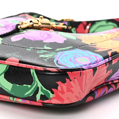 Gucci X KEN SCOTT New Shangai Calfskin Jenny Floral Print Small Jackie 1961 Hobo Black Pink 10 of 10