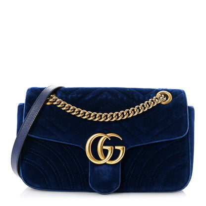 Gucci Velvet Matelasse Small GG Marmont Shoulder Bag Cobalt Blue 1 of 10