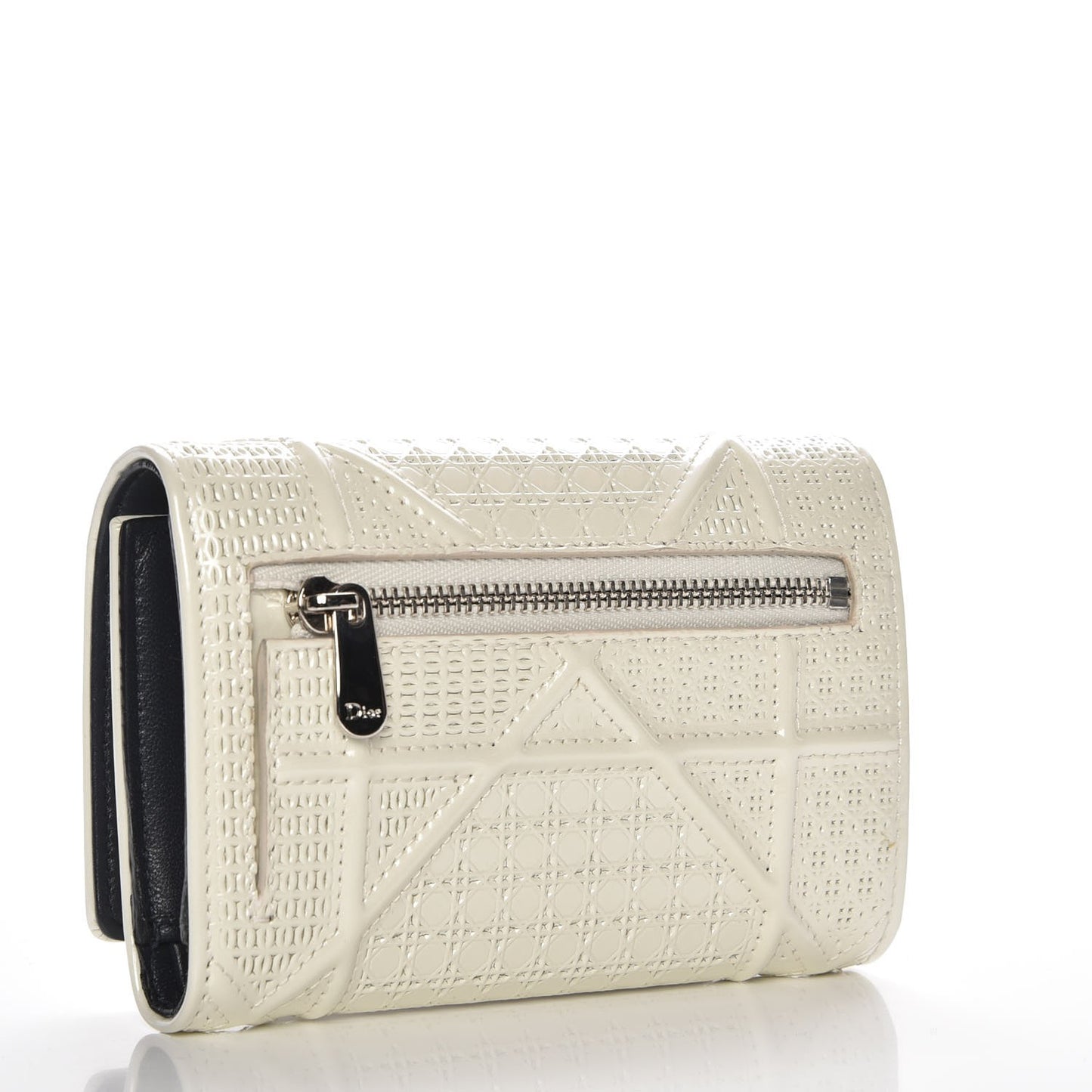 Metallic Patent Micro-Cannage Diorama Elancee Wallet Off White