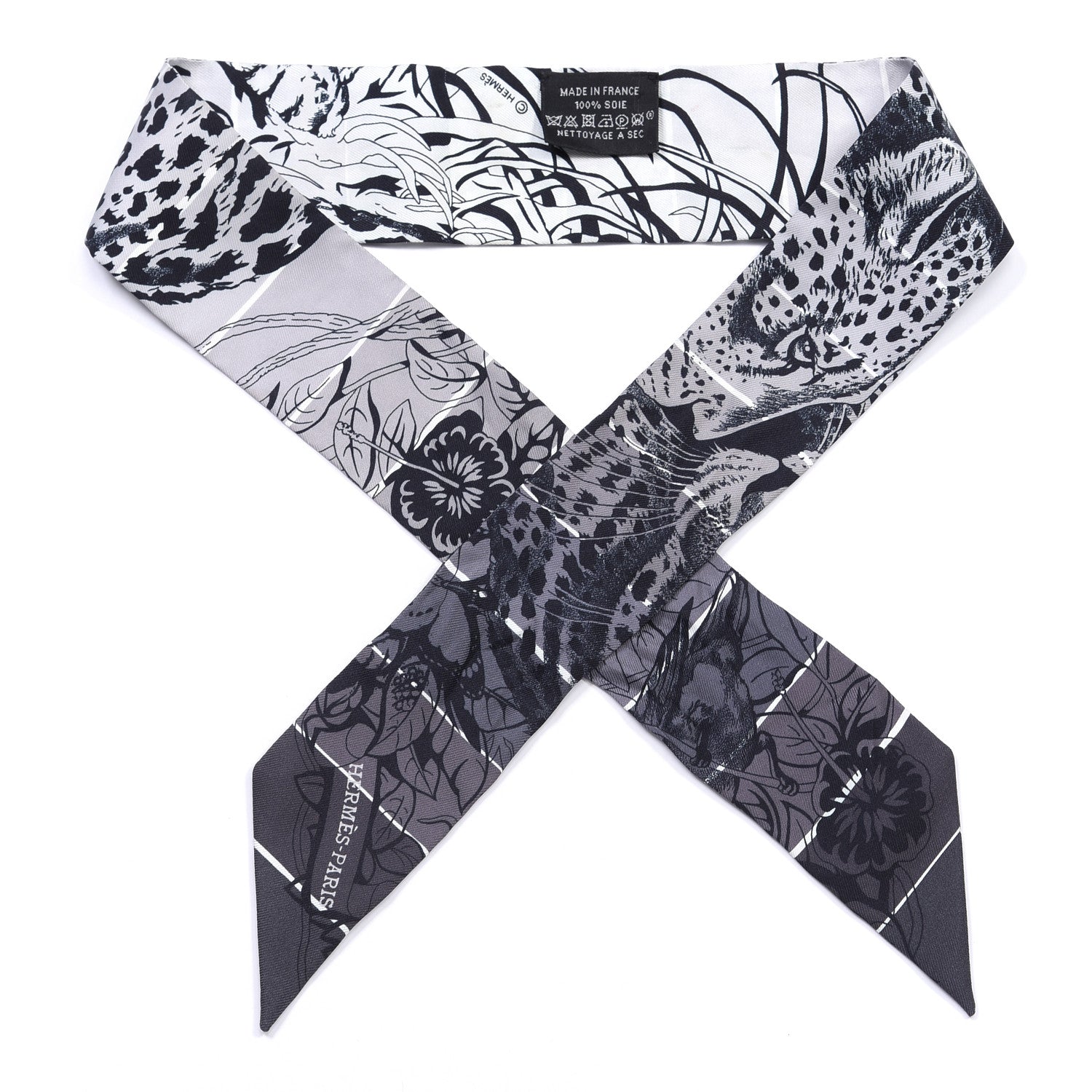 Hermes Silk Jungle Love Rainbow Twilly Gris Black White 1 of 4