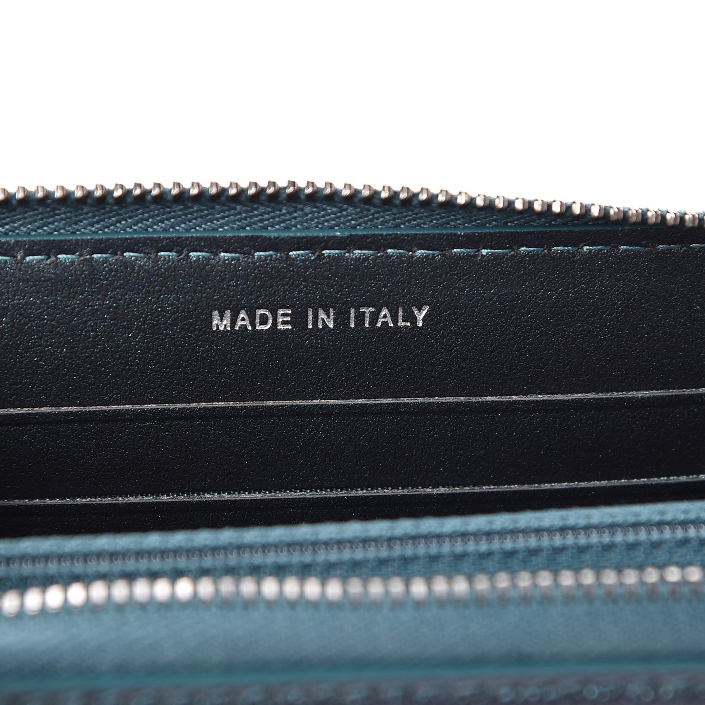 Iridescent Caviar Quilted Medium Filigree Zip Around Wallet Dark Turquoise