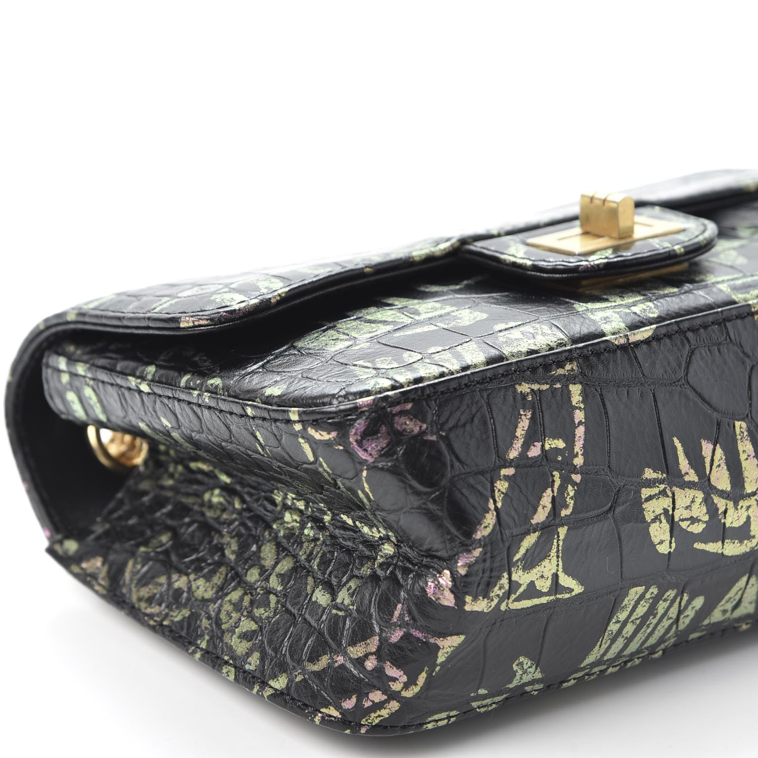 Chanel Calfskin Crocodile Embossed Graffiti 2.55 Mini Cocodile Reissue Flap Black Pink 5 of 9